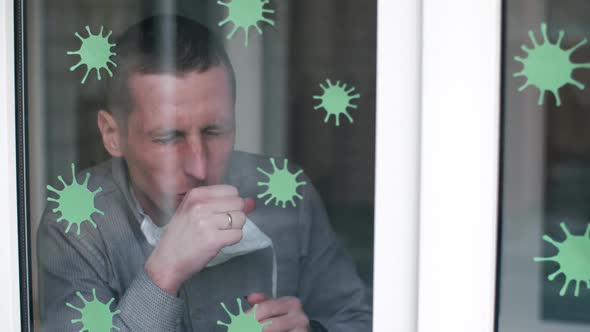 Coronavirus on the Window and Coughing Man