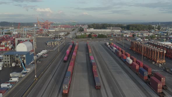 Panoramic View Of  Husky Terminal With Industrial Containers And Cranes In The Port Of Tacoma, Washi