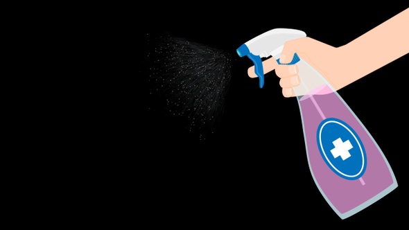 People Using A Disinfectant Spray Bottle Cartoon