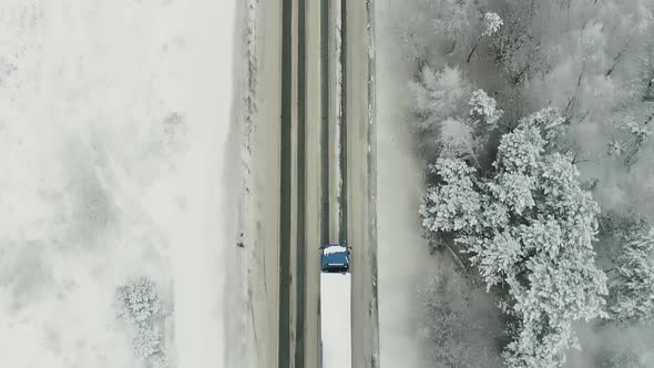 Cargo truck moving on a straight road