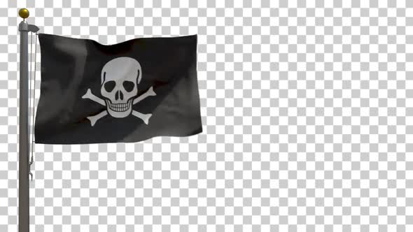 Pirate Flag of Richard Worley / Jolly Roger on Flagpole with Alpha Channel - 4K