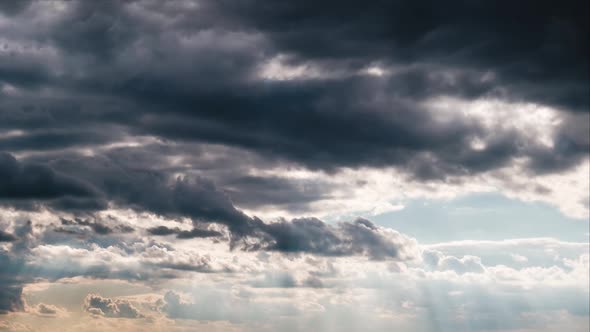 Majestic Amazing Time Lapse of Storm Cumulus Clouds Moves in the Sky at Sunset