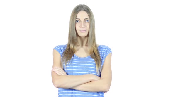 Portrait Of  Serious Woman, White Background