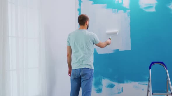 Covering Wall Blue Paint