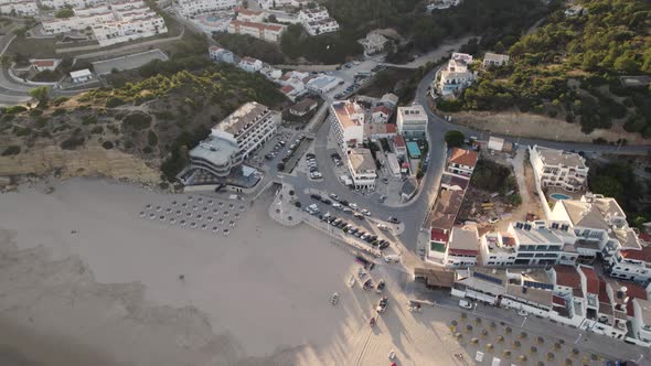 Aerial top down view Salema beach Historic fishing village, Vila do Bispo - Algarve