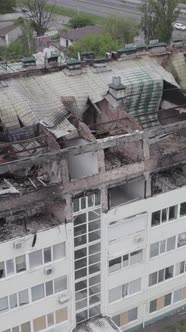 Vertical Video of a Wardamaged Apartment Building in Ukraine