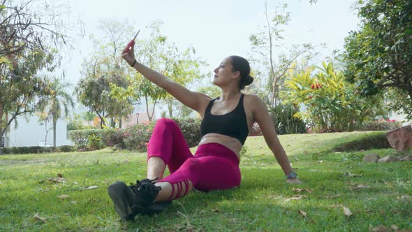 Healthy Woman Taking Selfie in the park