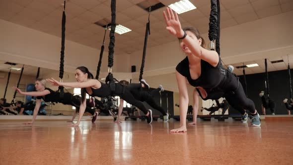 Group Young Girls Is Engaged Bungee Fitness Gym