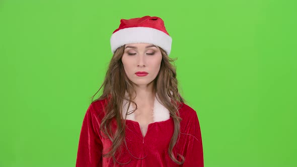 Santas Assistant Starts Smiles. Green Screen. Close Up. Slow Motion