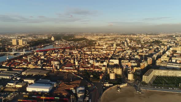 Fly Above Matosinhos City Buildings, Portugal