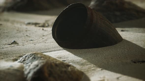 Old Wooden Barrel on the Beach