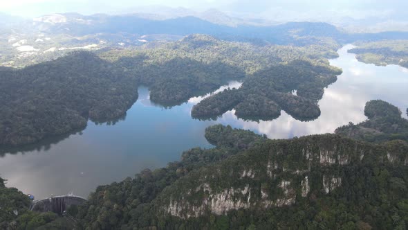 Aerial view Dam, Housing area and Forest in Selangor