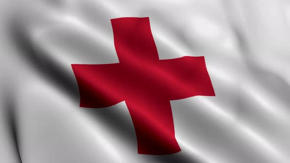 Realistic Fabric Texture Satin Red Cross Flag Background Video Waving in Wind