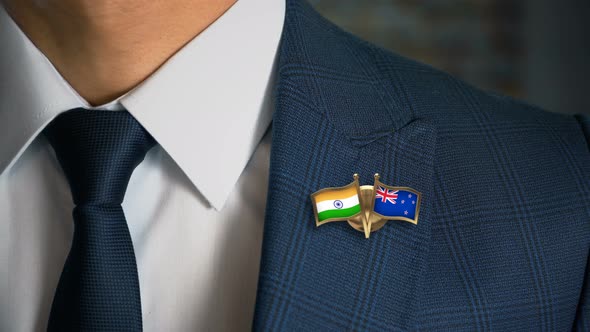 Businessman Friend Flags Pin India New Zealand