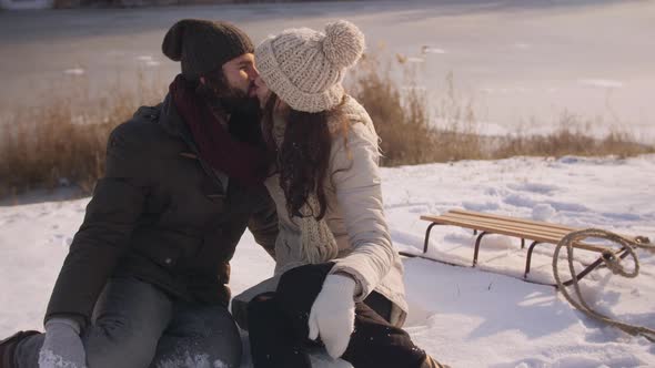 Couple in Love Outdoors on the Winter