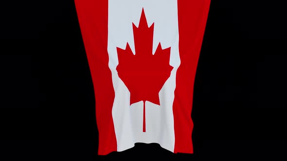 The piece of cloth falls with the flag of the State of Canada to cover the product