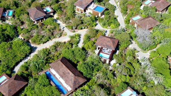 Aerial View of Luxury Villa with Swimming Pool in Tropical Forest, Praia Do Forte, Brazil