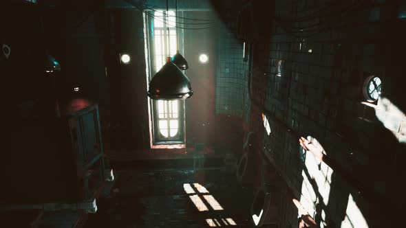 Abantoned Old Public Toilet with Bright Lights alt