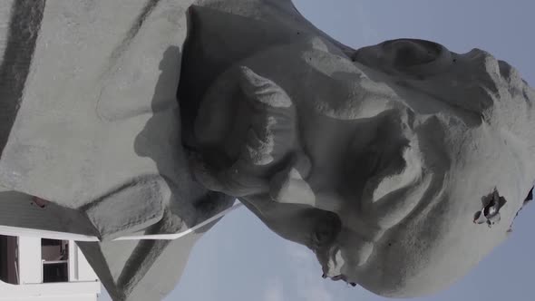 Vertical Video of the Wartorn Shevchenko Monument in Borodyanka Ukraine