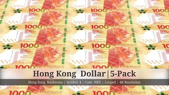 Hong Kong  Dollar | Hong Kong Currency - 5 Pack | 4K Resolution | Looped