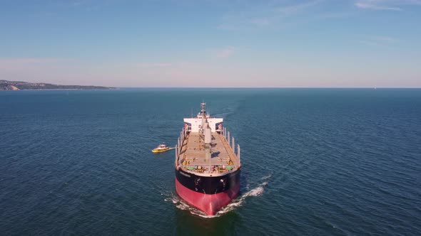 Large General Cargo Ship Tanker Bulk Carrier Aerial View