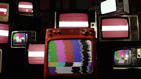 Flag of Latvia on Stack of Retro Television.