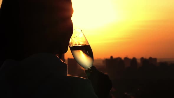 Back View Female Drinking Wine Outdoors