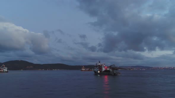 Sea Approaching To Towboat Sunset