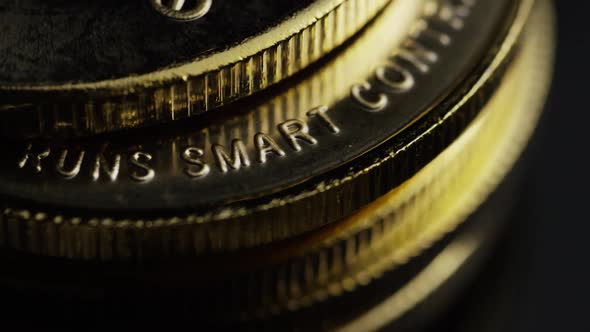 Rotating shot of Bitcoins (digital cryptocurrency) - BITCOIN ETHEREUM 181