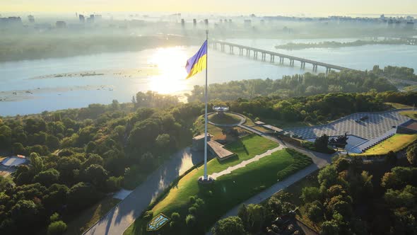 Kyiv - National Flag of Ukraine By Day. Aerial View. Kiev