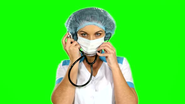 Doctor with Stethoscope on Green Screen.