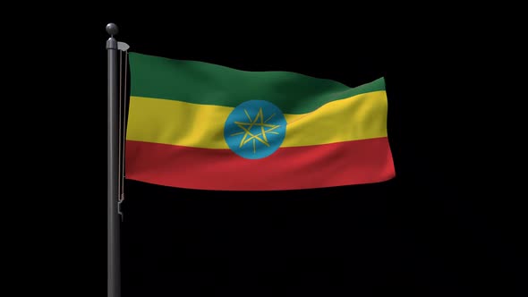 Ethiopia Flag On Flagpole With Alpha Channel
