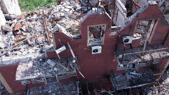 War in Ukraine  a Destroyed Building in the City of Makariv