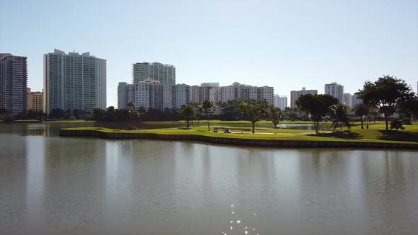 Aventura FL golf course and pond landscape