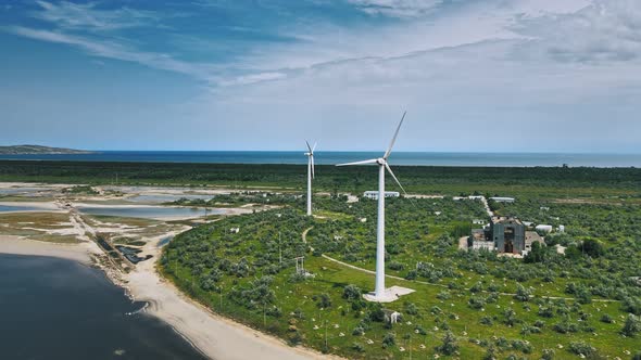 Aerial Wind Turbine in Valley Sandy Hills