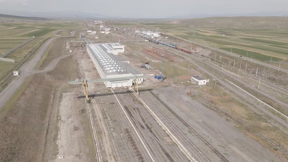 Samtskhe-Javakheti, Georgia - August 22 2021: Aerial view of Akhalkalaki railway station