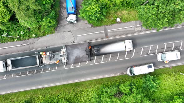 Micro Asphalt Road Resurfacing Process Aerial View