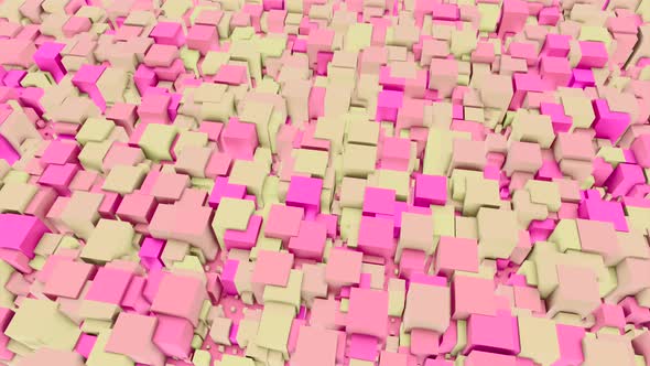 Abstract Pulsating Waves of Soft Pink and Beige 3D Rectangles