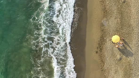 Beautiful Beach on the Mediterranean Sea Aerial View 4 K