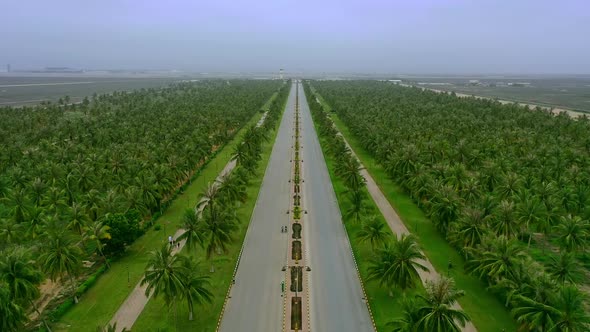 Aerial view of Beautiful Road to Salalah Airport, Oman