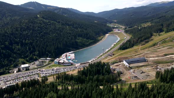 Aerial View of Bukovel Lake in Carpathian Mountains