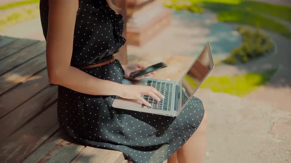 Study Online Work Typing Email.Girl Sitting And Typing On Laptop.Businesswoman Remote Working