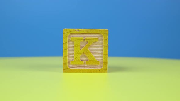 Close up shot letter "K" alphabet wooden block