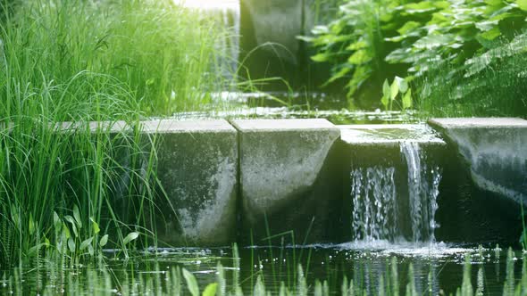 Small Pond and Waterfall in the Park