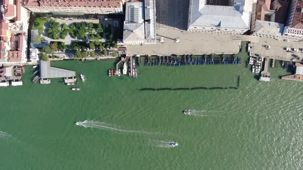 Top-down aerial view of St Mark's Square (Piazza San Marco) in Venice, Italy