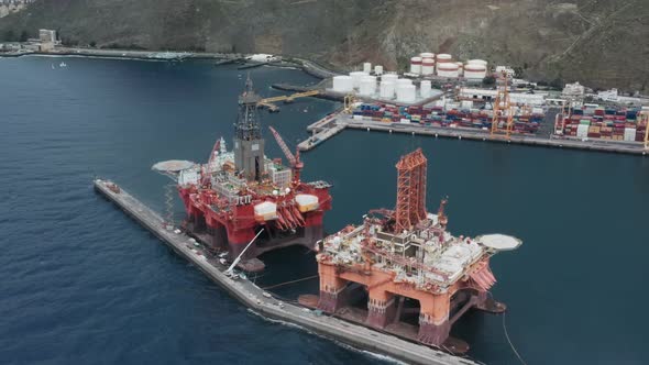 Huge Industrial Complex Large Oil Platforms and a Large Warehouse of Oil Products and Fuels