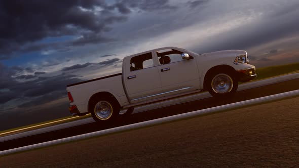 Pickup Truck Evening on the Long Road