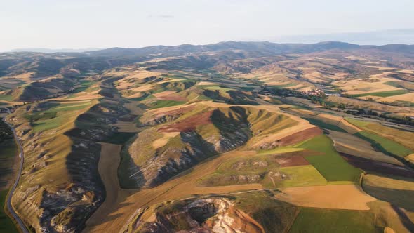 Aerial footage of mountains and plains