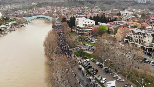 Aerial View Demonstration Parade In Tbilisi On 9th April, 2021