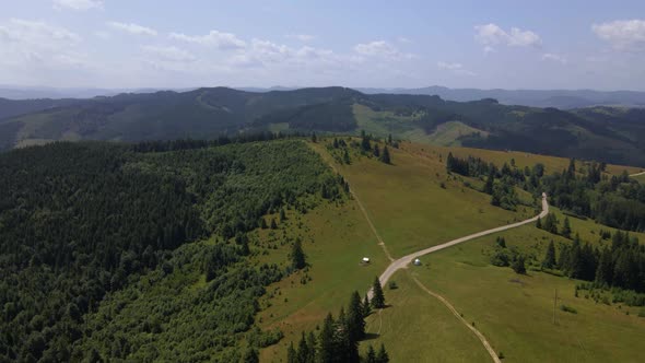 Aerial view of the beautiful mountain and forest in spring, Carpathian mountains, Ukraine